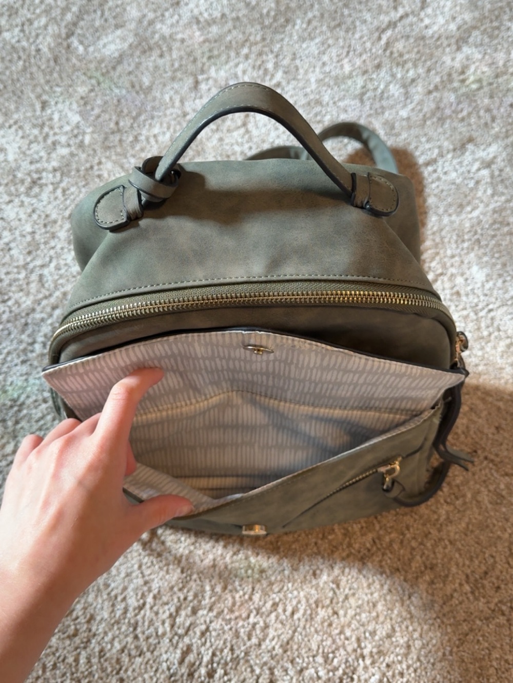 Massini Olive Green Faux Suede/Leather Mini Backpack Purse - Picture 4 of 8